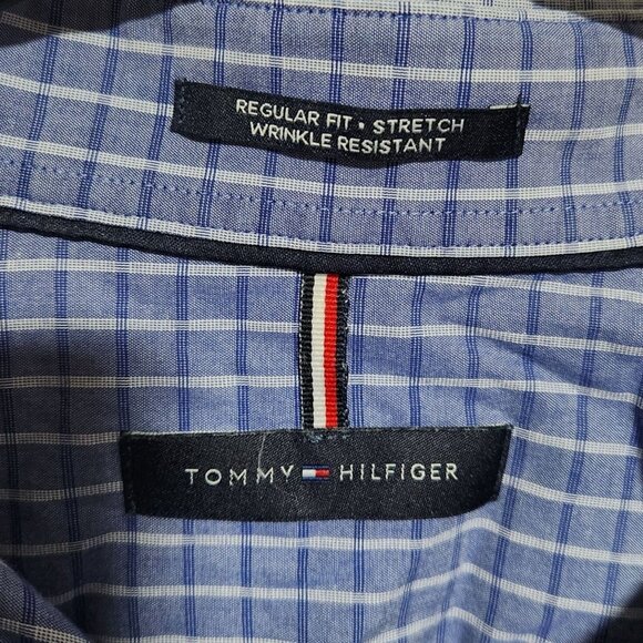 Tommy Hilfiger Button Front Shirt Mens Size Medium Blue Plaid Long Sleeve - Picture 3 of 4